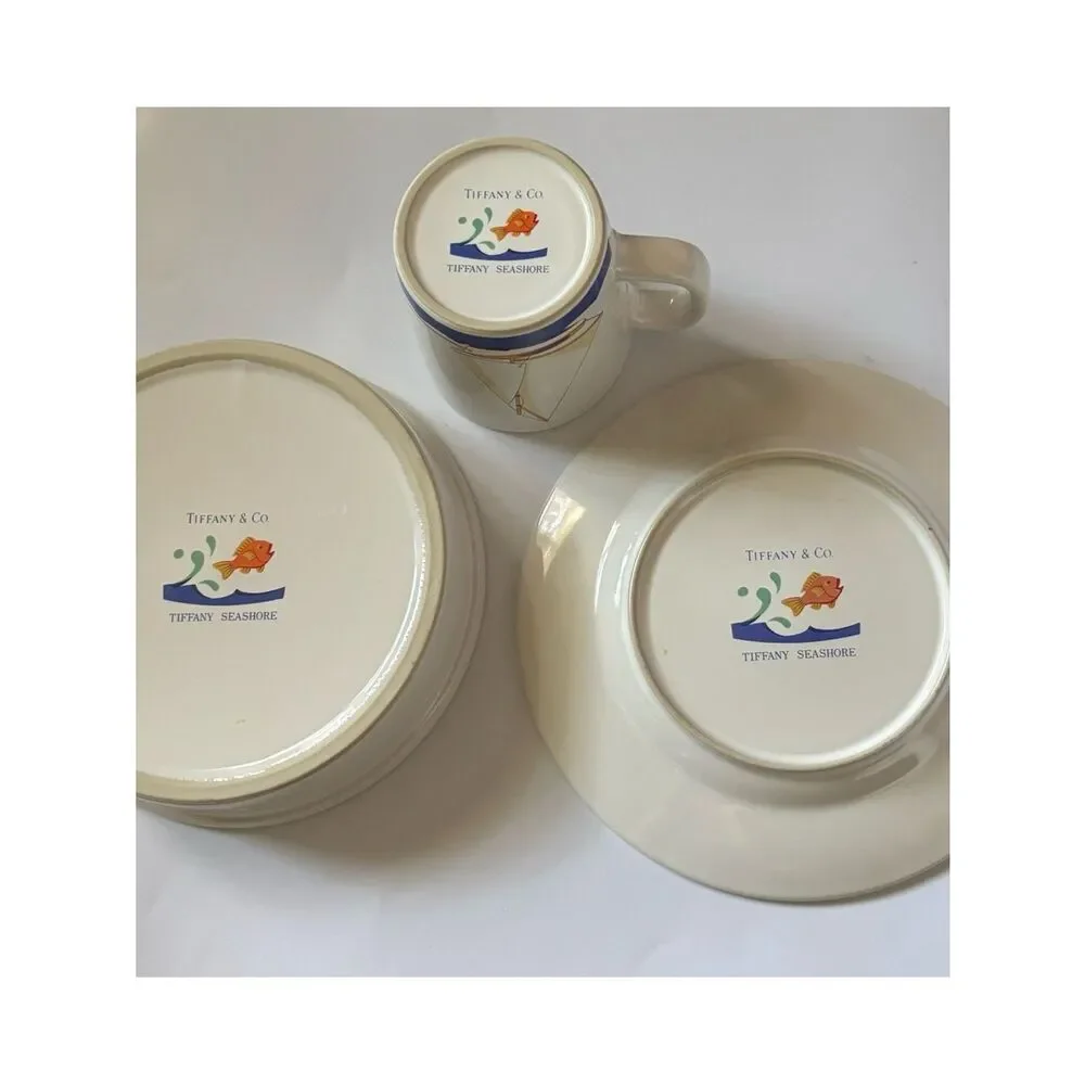 TIFFANY & Co. PORCELAIN 3 Pc Set~ Tiffany Seashore Vintage from 1990